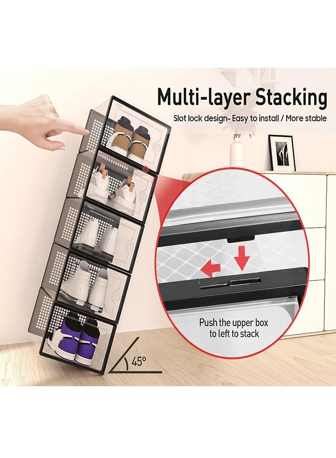Beauenty Shoe Storage Boxes Organizers Clear Plastic Stackable 12 Pack, Shoe Rack & Holder Substitute, Sneaker Containers, Toy Storage Organizer Bins for Entryway, Closet, Under Bed - Image 4