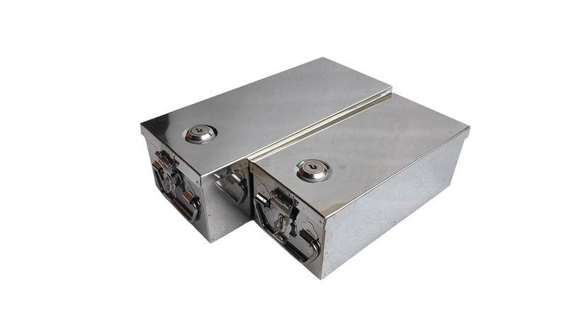 GvanyS Stainless Steel Locker Boxes Jewellery Boxes Cash Peti Set (Multi_Pack of 2) Size - 10 Inch, 12 Inch (With Pre fited Lock & 2 Key) - Image 1