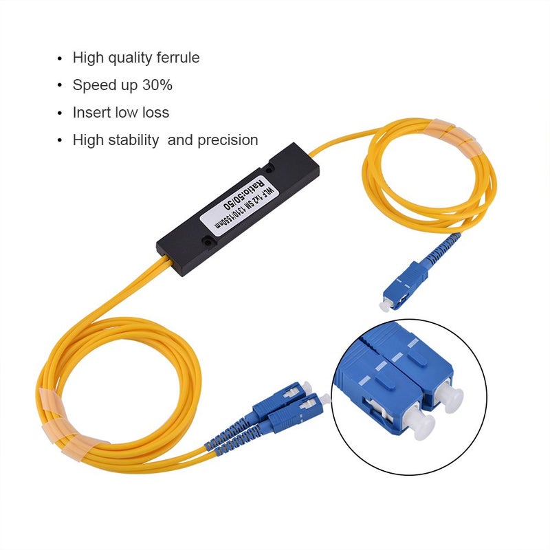 ZERONE 1x2 SC Optical Fiber Splitter, PLC Single Mode 1310nm 1550nm Wavelength Splitter with Low Insertion Loss for FTTH FTTX Network Installation and Fiber Optic Connectivity - Image 2