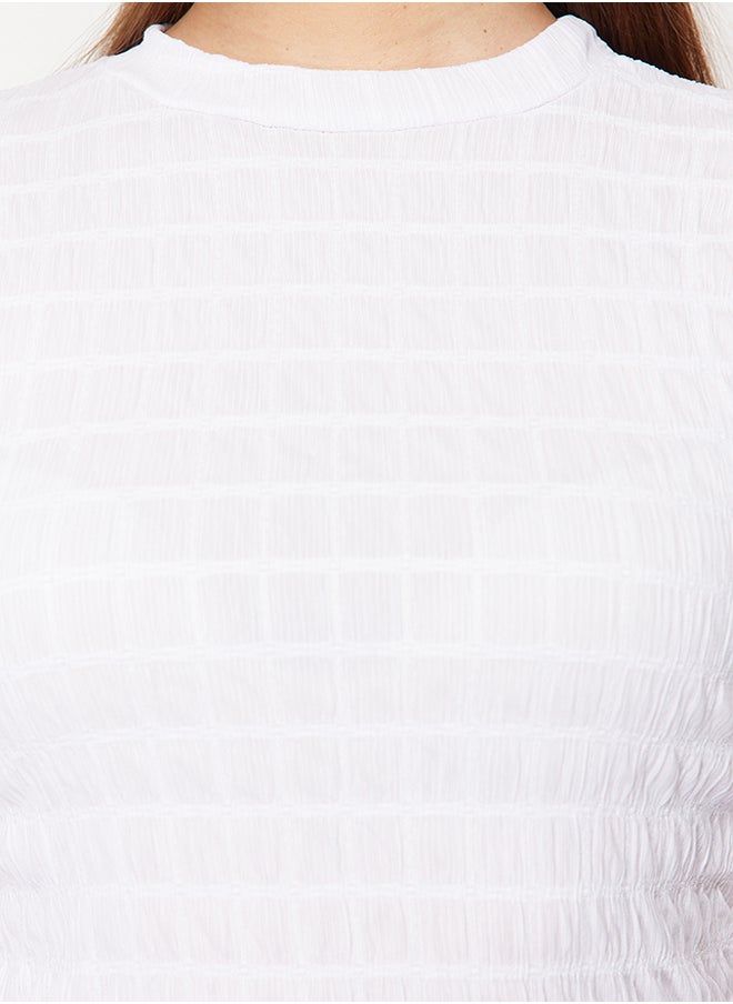 trendyol - White Premium Textured Crop Stand Collar Flexible Balloon Sleeve Knitted Blouse TWOSS24BZ00388 - Image 1