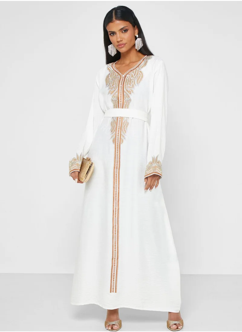 hayas closet Floral Lace Detail Jalabiya
