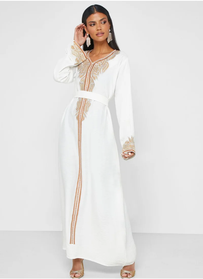 hayas closet Floral Lace Detail Jalabiya