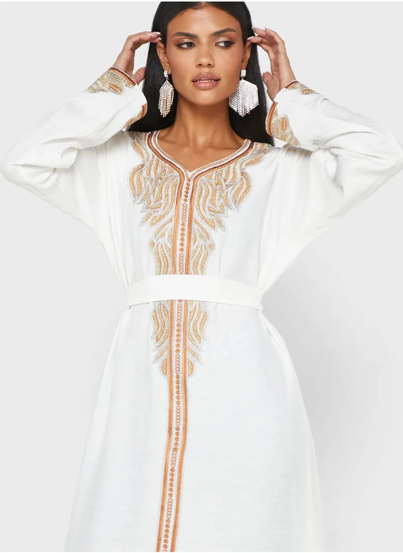 hayas closet Floral Lace Detail Jalabiya