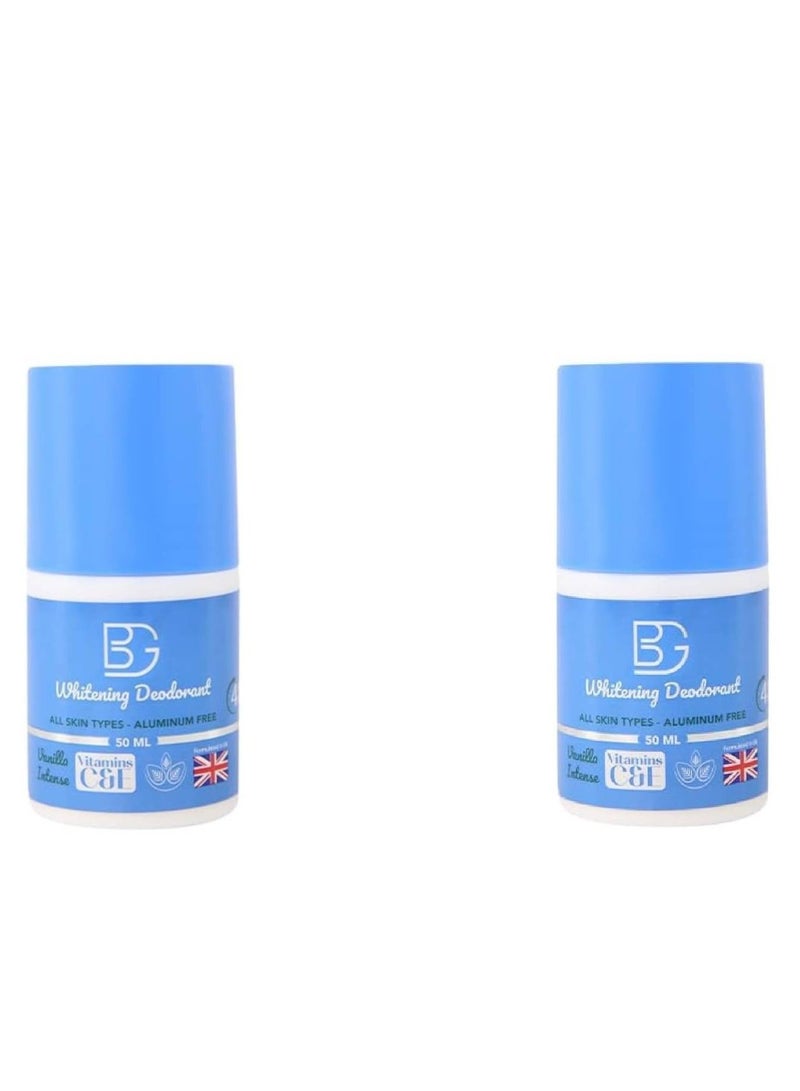 BG Whitening Roll-On Deodorant Vanilla Intense 50ml (1+1) – Aluminum-Free, Brightens Underarms, 48-Hour Odor Protection, Gentle Vanilla Scent