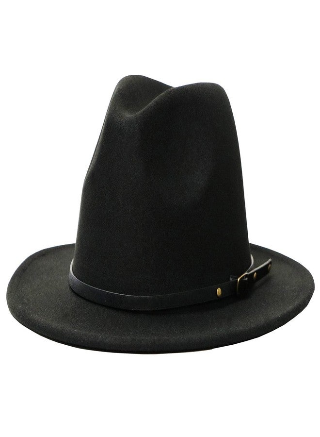 OVOY Women Classic Fedora Hat 1920s Wide Brim Felt Jazz Hats Panama Dress Hat Rancher Boho Fedora Western Hats with Belt Buckle Black - Image 1