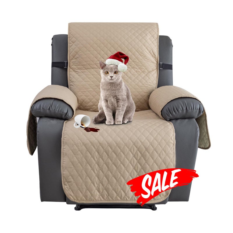 XINEAGE Water Resistant Recliner Cover Nonslip Recliner Chair Covers for Reclining Chair with Pockets Quilted Thick Recliner Slipcovers for Pets and Kids Recliner Chair Khaki