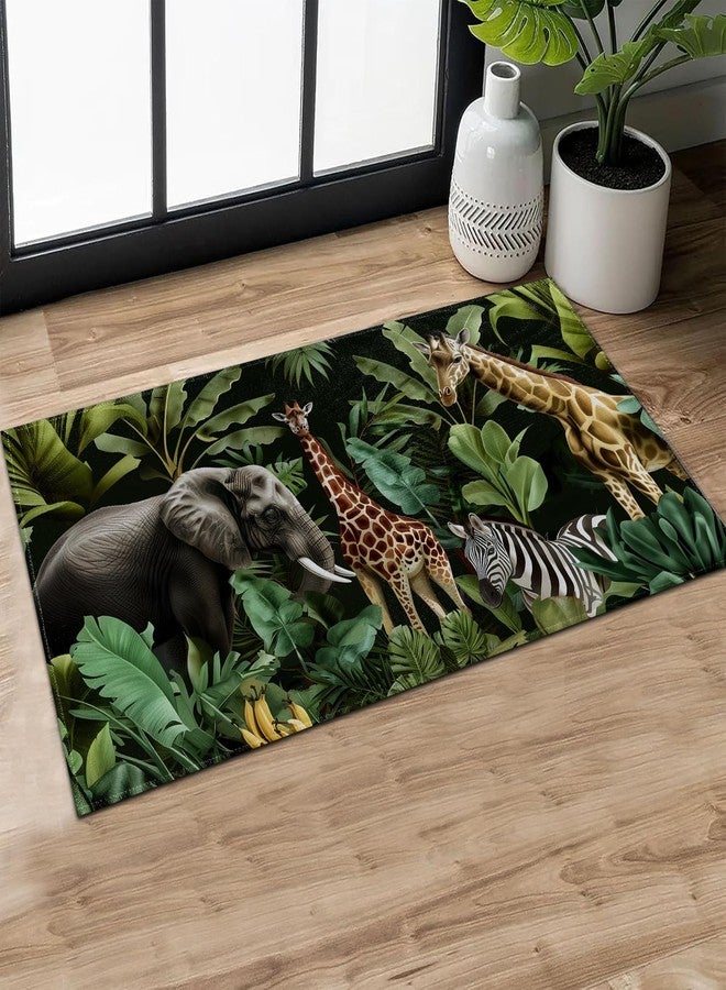 MIEPOS Tropical Elephant Giraffe Zebra Indoor Door Mat,Wildlife Doormat,29.5x17in Non-Slip Rubber Backing Floor Mat,Entry Rug,for Living Room,Rv,Kitchen,Entryway Doorways Mats Decor,Doormats Gifts - Image 1