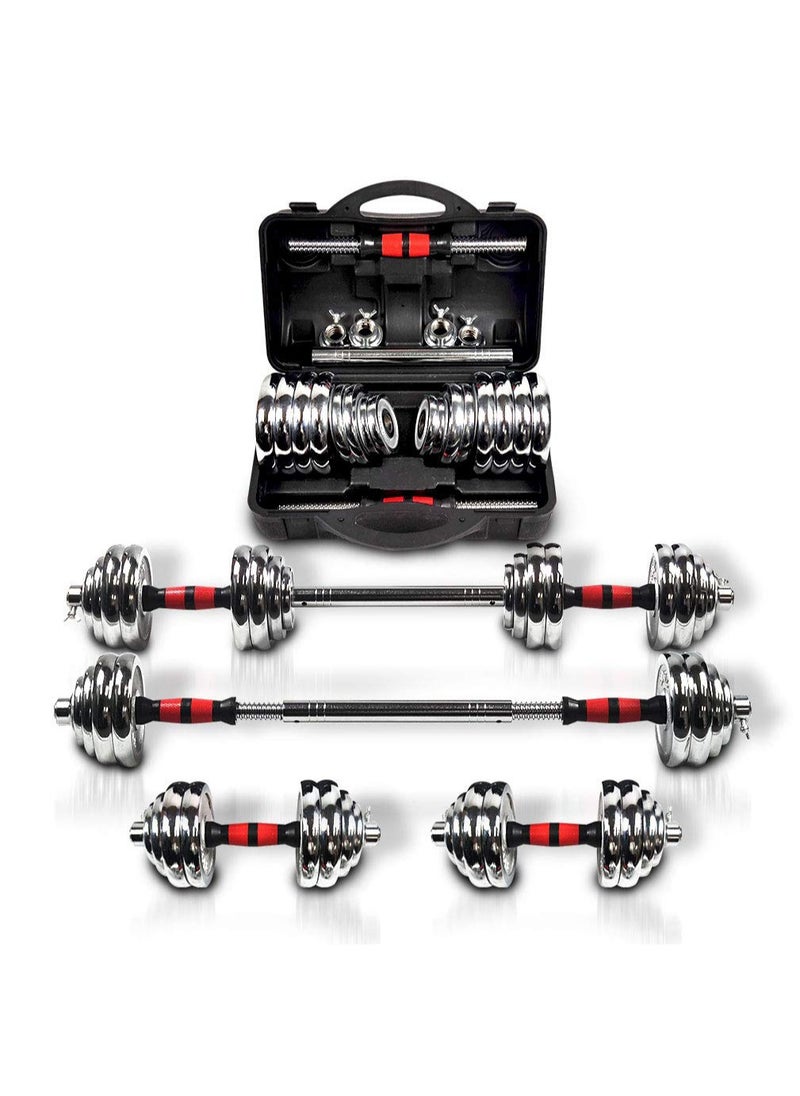 Arabest Adjustable Dumbbell Set, 3 in 1 Dumbbell Barbell Metal Link, Chrome Weights, Hardcover Gift Box, for Home Gym Workout Training Equipment (20kg)  - Image 1