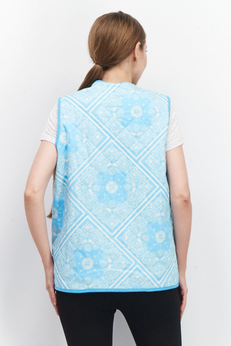 Native Youth Women V-Neck Paisley Pattern Sleeveless Vest, Turquoise - Image 3