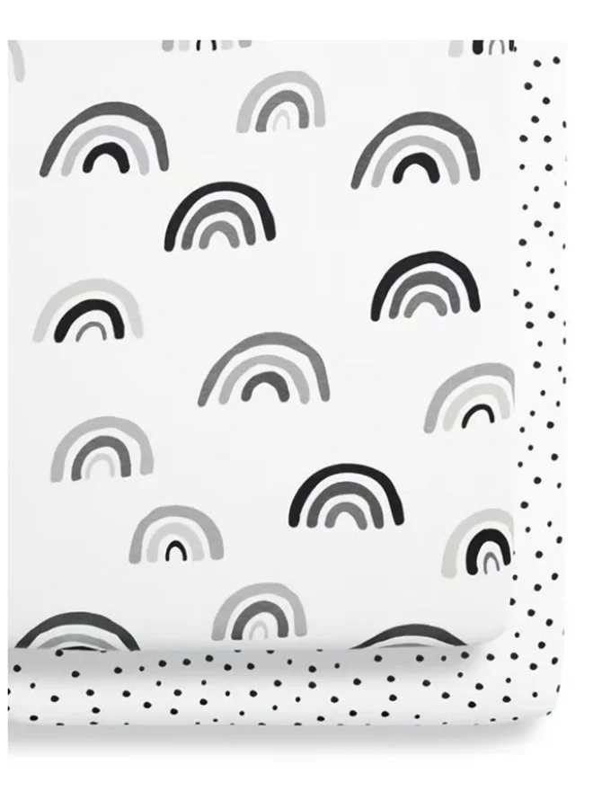 Snuz Pack of 2 Crib Fitted Sheets, Design Ed To Fit Pod Bedside Cribs, 100% Cotton, Infant And Baby, Patternmono Rainbow, Fitted Sheet Size - 44 X 80Cm