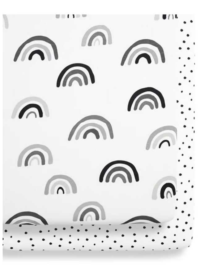 Snuz - Pack of 2 Crib Fitted Sheets, Design Ed To Fit Pod Bedside Cribs, 100% Cotton, Infant And Baby, Patternmono Rainbow, Fitted Sheet Size - 44 X 80Cm - Image 1