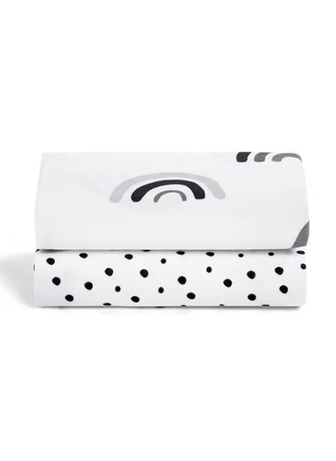 Snuz - Pack of 2 Crib Fitted Sheets, Design Ed To Fit Pod Bedside Cribs, 100% Cotton, Infant And Baby, Patternmono Rainbow, Fitted Sheet Size - 44 X 80Cm - Image 1