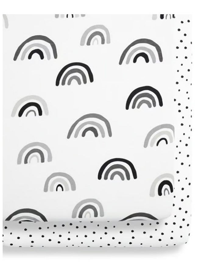 Snuz - Pack of 2 Crib Fitted Sheets, Design Ed To Fit Pod Bedside Cribs, 100% Cotton, Infant And Baby, Patternmono Rainbow, Fitted Sheet Size - 44 X 80Cm - Image 1