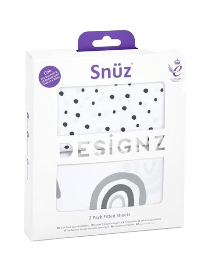 Snuz - Pack of 2 Crib Fitted Sheets, Design Ed To Fit Pod Bedside Cribs, 100% Cotton, Infant And Baby, Patternmono Rainbow, Fitted Sheet Size - 44 X 80Cm - Image 1