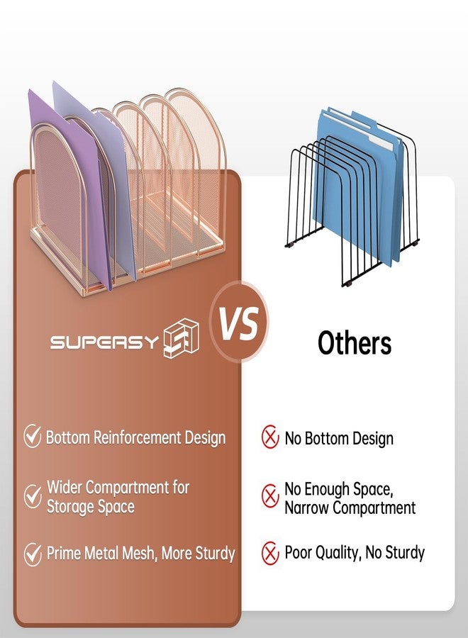 SUPEASY File Organizer for Desk, 5-Section Mesh Desk Organizer, Vertical File Holder Desktop Organizer File Sorter, File Folder Holder for Office Supplies, Rose Gold - Image 3