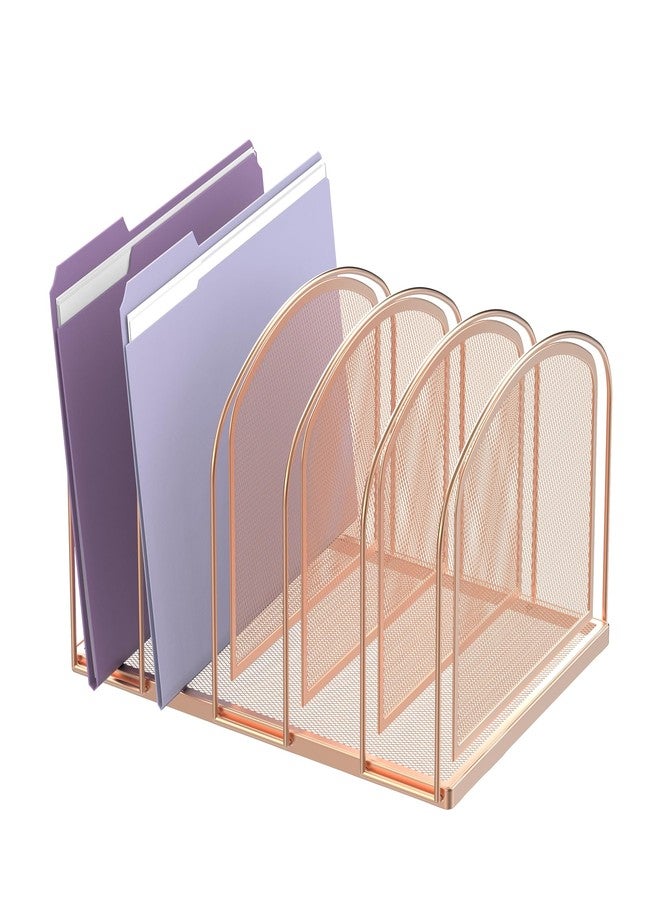 SUPEASY File Organizer for Desk, 5-Section Mesh Desk Organizer, Vertical File Holder Desktop Organizer File Sorter, File Folder Holder for Office Supplies, Rose Gold - Image 1