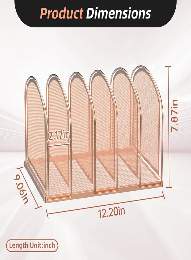 SUPEASY File Organizer for Desk, 5-Section Mesh Desk Organizer, Vertical File Holder Desktop Organizer File Sorter, File Folder Holder for Office Supplies, Rose Gold - Image 2