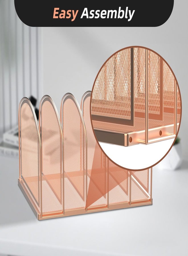 SUPEASY File Organizer for Desk, 5-Section Mesh Desk Organizer, Vertical File Holder Desktop Organizer File Sorter, File Folder Holder for Office Supplies, Rose Gold - Image 4