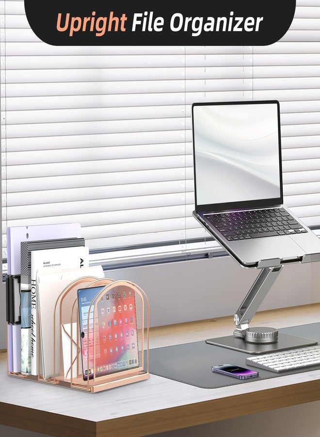 SUPEASY File Organizer for Desk, 5-Section Mesh Desk Organizer, Vertical File Holder Desktop Organizer File Sorter, File Folder Holder for Office Supplies, Rose Gold - Image 5