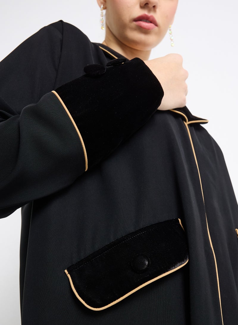 روزيت عباية عباية بليزر مخملية مع أزرار وتصميم حواف + شيللا - Image 4