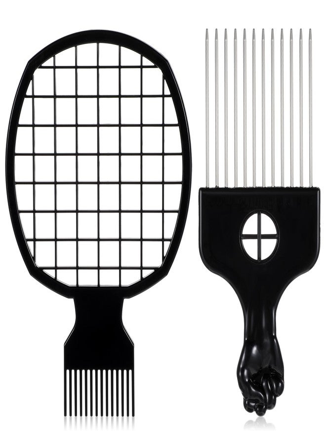 Oruola 2pcs Hair Pick for Black Men,Metal Afro Picks for Men and Hair Racket for Wig Braid, Afro Pick & Hairs Racket for Black Men Women, Curly Hairs Detangling, Styling and Lifting - Image 1