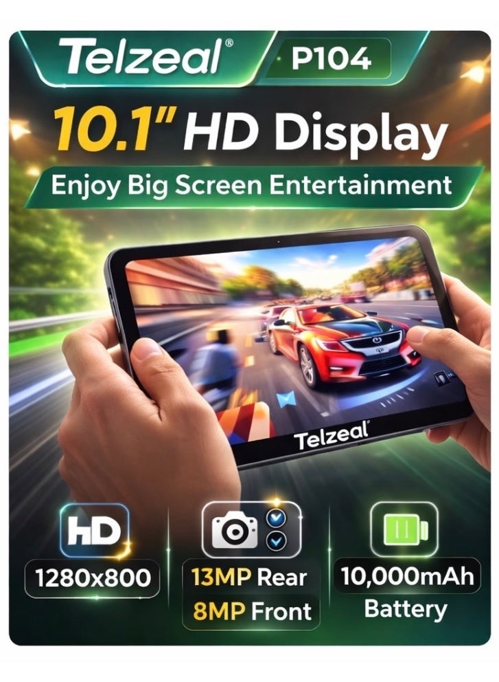 Telzeal تابلت أندرويد P104 10.1 – 5G، 16 جيجابايت RAM + 1 تيرابايت تخزين، شريحة مزدوجة، معالج ثماني النواة، شاشة HD بحجم 10.1 بوصة، بطارية 10000 مللي أمبير، كاميرا 13 ميجابكسل + 8 ميجابكسل، واي فاي، بلوتوث، لوحة مفاتيح وقلم – أخضر - Image 4
