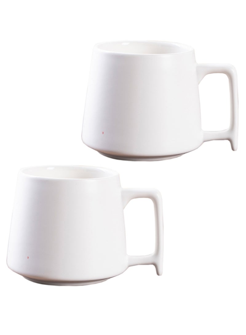 Qiccijoo Ceramic Large Latte Mug Set of 2,Coffee Cups With Big Handle 350ml/12 Oz Drink Cup for Mocha/Cappuccino/Cocoa/Tea/Milk(White) - Image 1