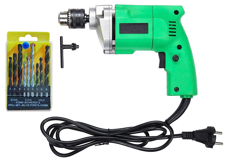 Shopper52 10 mm Powerful Electric Drill Machine with 9 Pieces Drill Bit Set - CMDRL9PCBIT - Image 1