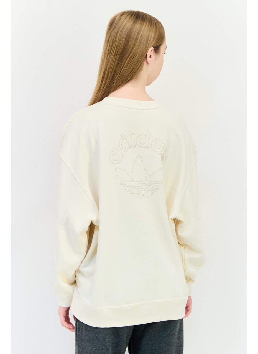 adidas Originals Women Sportswear Fit Long Sleeves Outdoor Sweatshirt, Beige  - Image 4