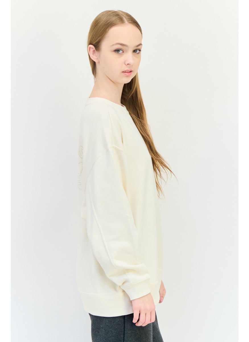 adidas Originals Women Sportswear Fit Long Sleeves Outdoor Sweatshirt, Beige  - Image 3