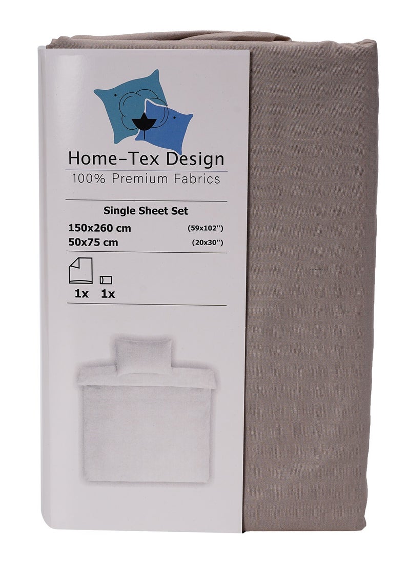 Home-Tex Design - 2 Piece Hometex Design Single Size Dyed Flat Sheet Set Taupe - 1 Flat Sheet (150x260 cm) + 1 Pillow Cover (50x75 cm) - Image 1