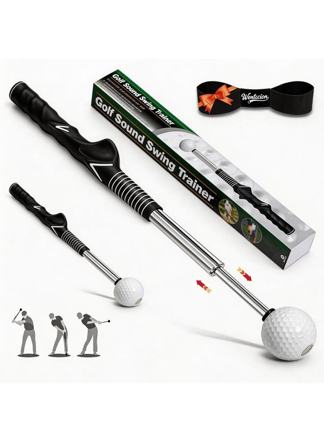 WENTCCION Retractable Golf Swing Training Aid - Portable Grip Trainer with Click Feedback for Right Handed Golfers, Portable Swing Tempo Trainer with Arm Band for Indoor & Outdoor Practice - Image 1