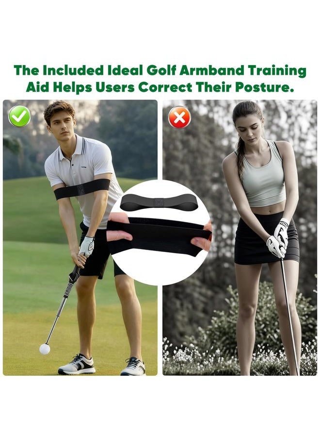 WENTCCION Retractable Golf Swing Training Aid - Portable Grip Trainer with Click Feedback for Right Handed Golfers, Portable Swing Tempo Trainer with Arm Band for Indoor & Outdoor Practice - Image 5