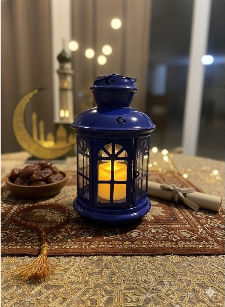 فانوس إيكيا أزرق 22 سم زجاج – ديكور أنيق للمنازل - Image 2