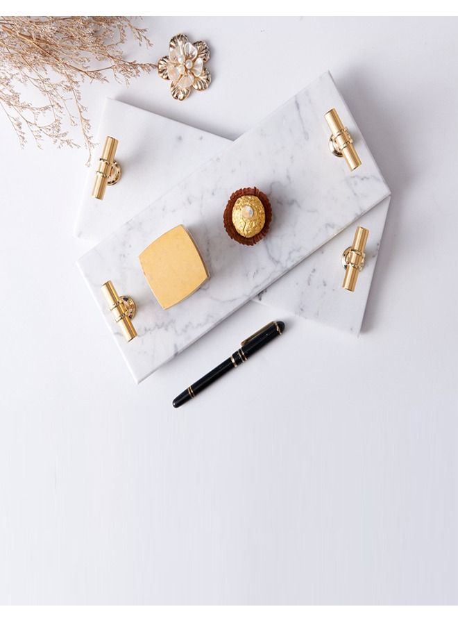 fashionhome Multipurpose Use Plate Rectangular Marble Tray with T Shaped Metal Handles Cosmetic Storage Tray Home Decoration Tray Serving Tray 30x12 cm  - Image 2