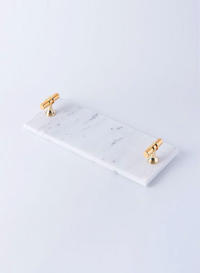 fashionhome Multipurpose Use Plate Rectangular Marble Tray with T Shaped Metal Handles Cosmetic Storage Tray Home Decoration Tray Serving Tray 30x12 cm  - Image 1