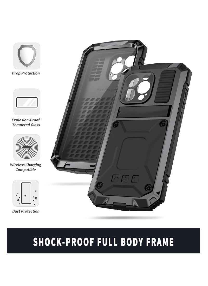 Aookay - Compatible with iPhone 16 Pro Max Metal Case with Screen Protector Camera Protector Military Rugged Heavy Duty Shockproof Case with Metal Kickstand Full body Tough Dustproof Case for  iPhone 16 Pro Max - Image 1