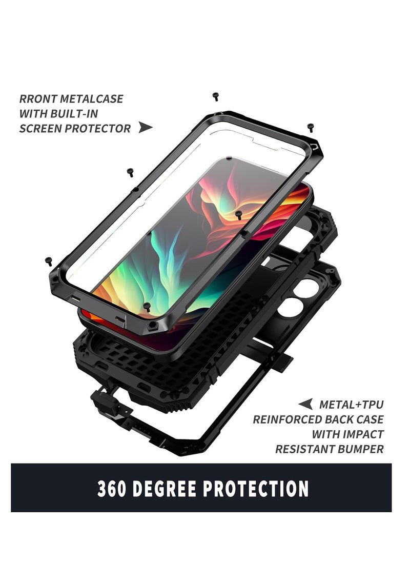 Aookay - Compatible with iPhone 16 Pro Max Metal Case with Screen Protector Camera Protector Military Rugged Heavy Duty Shockproof Case with Metal Kickstand Full body Tough Dustproof Case for  iPhone 16 Pro Max - Image 1