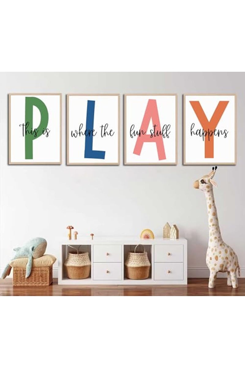 NBYARTQ 4Pcs Kids Playroom Wall Art Childrens Playroom Canvas Posters Prints Boy Kids Room Let's Play Wall Decor Pictures Toddler Nursery Bedroom Artwork Decoration Unframed - Image 5