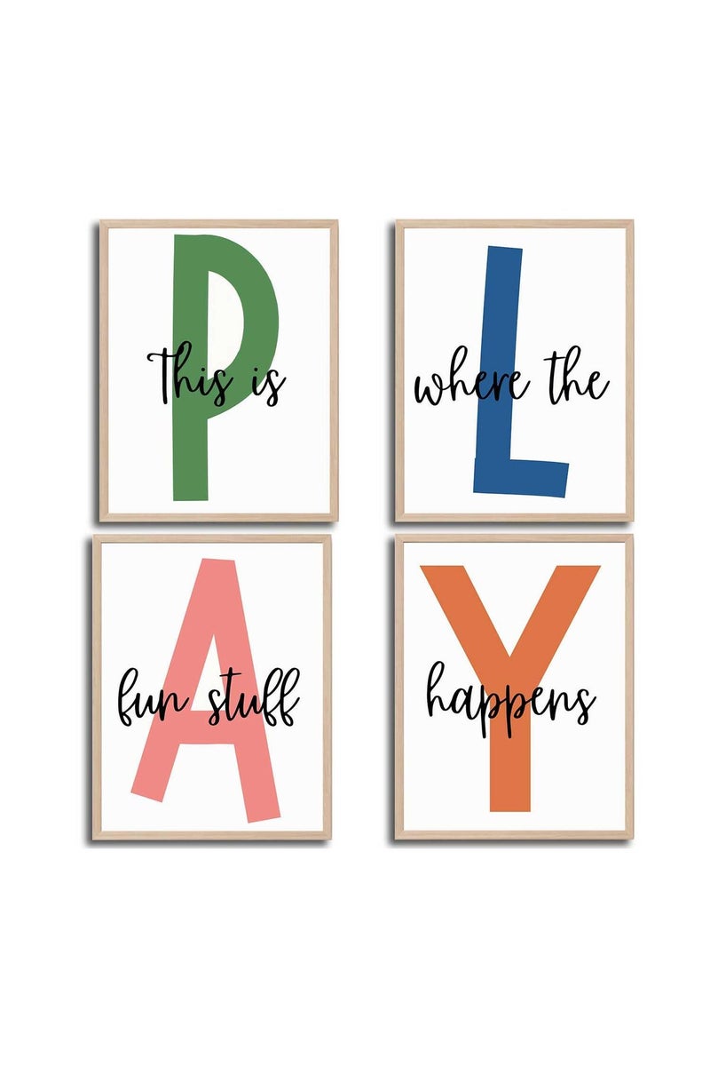 NBYARTQ 4Pcs Kids Playroom Wall Art Childrens Playroom Canvas Posters Prints Boy Kids Room Let's Play Wall Decor Pictures Toddler Nursery Bedroom Artwork Decoration Unframed - Image 1