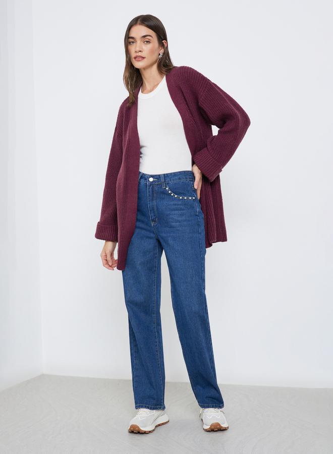 Styli Burgundy Belted Knitted Cardigan - Image 2