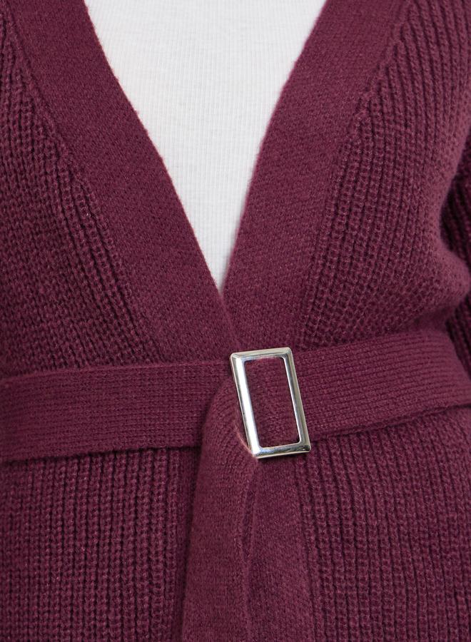 Styli Burgundy Belted Knitted Cardigan - Image 3
