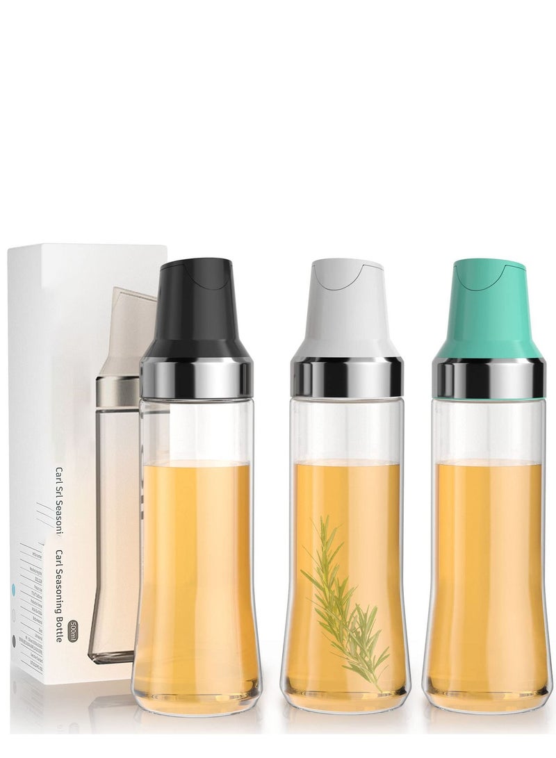 SYOSI Olive Oil Dispenser Bottle for Kitchen, Auto Flip Glass Oil Bottles for Kitchen,17.6Oz Leakproof Glass Cooking Oil Containers with Automatic Cap, Coffee Syrup Dispenser Sauce Bottles 3 Pack  - Image 1