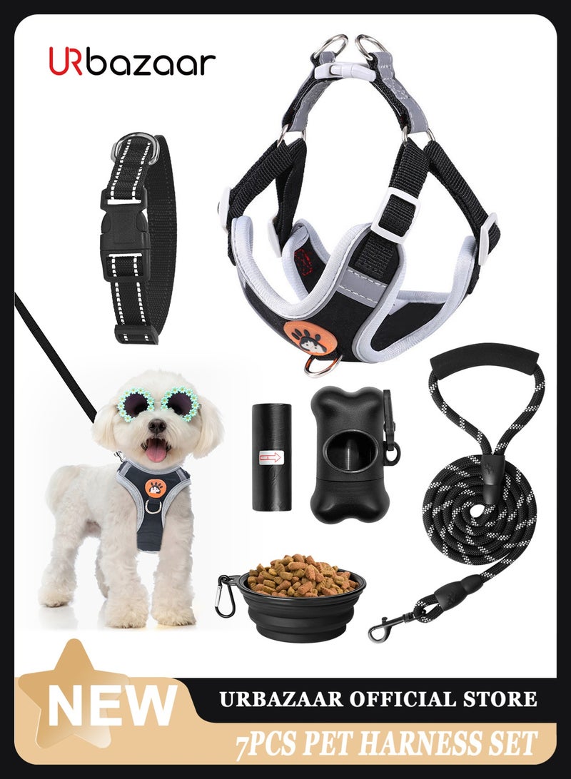أوربازار طقم حزام وطوق ومقود للكلاب مانع للسحب | يتضمن حزام أمان للكلاب، وأوعية طعام قابلة للطي، وموزع أكياس فضلات. مثالي للتدريب والمشي والتنزه. يناسب الكلاب الصغيرة والكبيرة. - Image 1