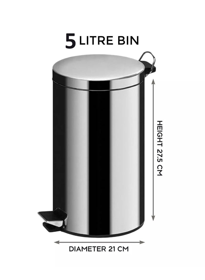 BLACKSTONE Stainless Steel Hands Free Pedal Bin 5L Soft Close Rust-Proof - Image 3