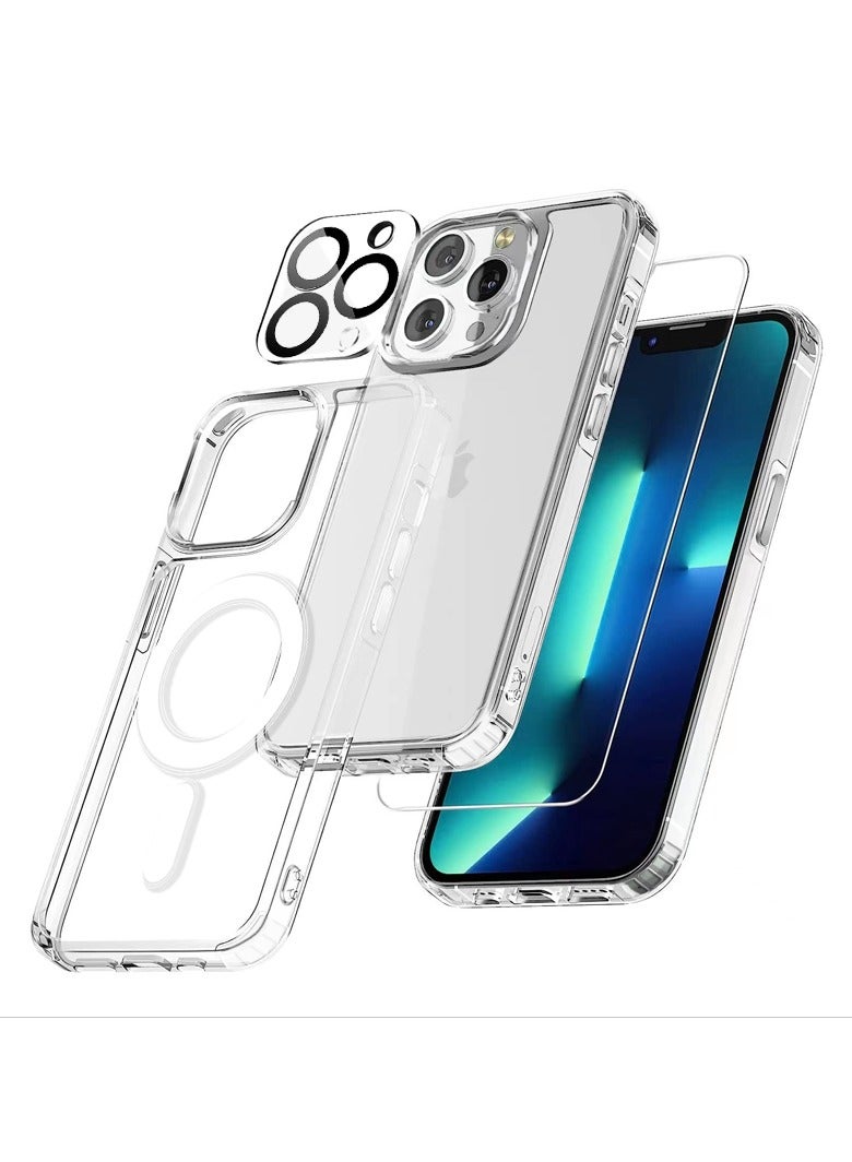 MMG 3-in-1 Heavy Duty Protection Magsafe Case for iPhone 15 Pro Max | 360° Anti-Shock Protection | Magsafe Cover Case | Lens Protection | 9H Glass Screen Protector  - Image 1