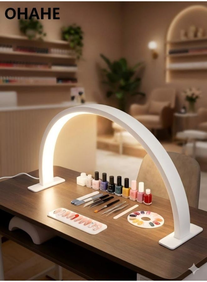 OHAHE Half Moon Light for Nail Desk: 55*33 Foldable Half Moon Desk Lamp Holder for Beginner - Arch Nail Tech Light with 3 Color Modes & 10 Brightness for Manicure Salon Multiple Color Modes and Brightness for Beauty Eyelash Makeup Tattoo Crafts Reading Spa Salon Tech (White, Large) - Image 1