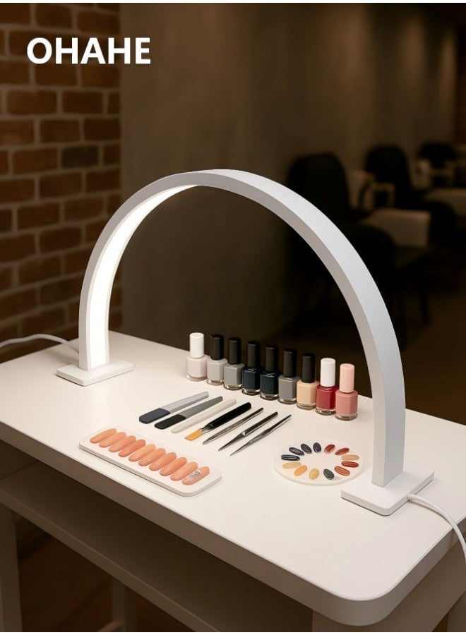 OHAHE Half Moon Light for Nail Desk: 55*33 Foldable Half Moon Desk Lamp Holder for Beginner - Arch Nail Tech Light with 3 Color Modes & 10 Brightness for Manicure Salon Multiple Color Modes and Brightness for Beauty Eyelash Makeup Tattoo Crafts Reading Spa Salon Tech (White, Large) - Image 2