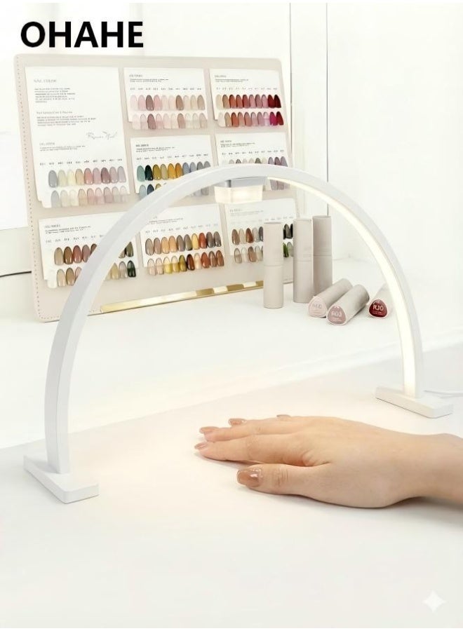 OHAHE Half Moon Light for Nail Desk: 55*33 Foldable Half Moon Desk Lamp Holder for Beginner - Arch Nail Tech Light with 3 Color Modes & 10 Brightness for Manicure Salon Multiple Color Modes and Brightness for Beauty Eyelash Makeup Tattoo Crafts Reading Spa Salon Tech (White, Large) - Image 4