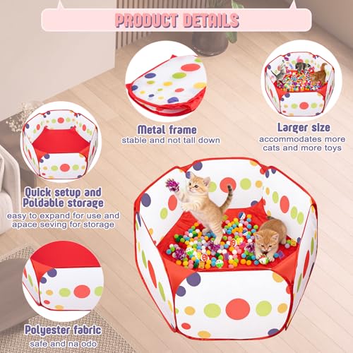 Veerlogix Cat Ball Pit with Balls for Cats, 176 Pcs Interactive Cat Toys for Bored Indoor Cats Self Play Cat Enrichment Toys for Fun and Exercise, Pom Pom Balls Jingle and Crinkle Ball, Springs and Mice toy - Image 3